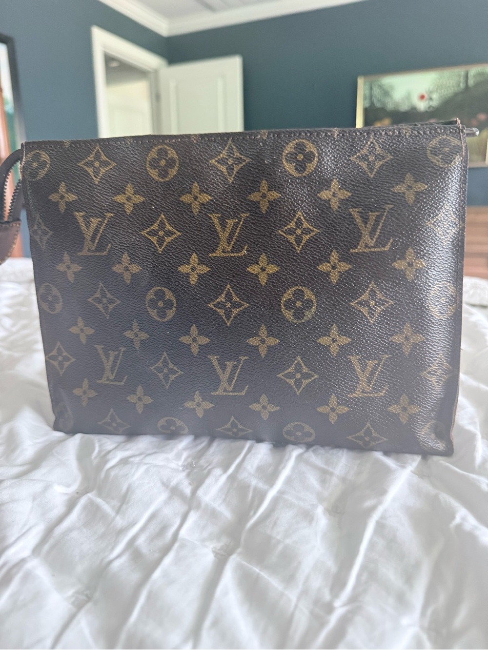 Louis Vuitton Brown Canvas Pouch with Gold Hardware